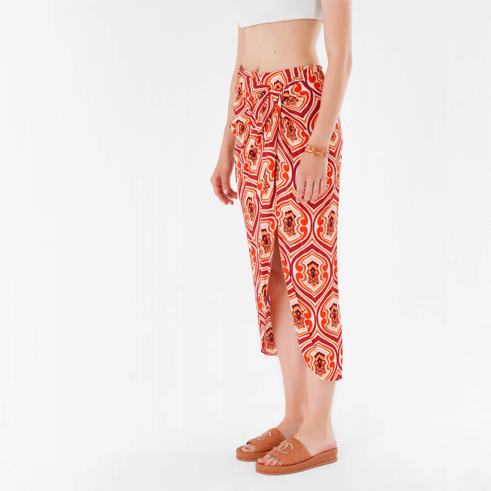 Etro - Orange Printed High Rise Midi Skirt IT42